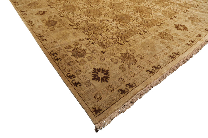 9x12 Light Gold, Tan, Brown Color Hand Knotted Agra Wool Transitional Oriental Rug