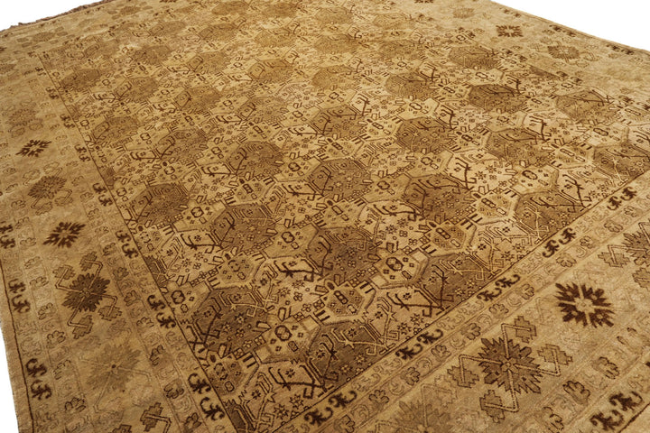 9x12 Light Gold, Tan, Brown Color Hand Knotted Agra Wool Transitional Oriental Rug