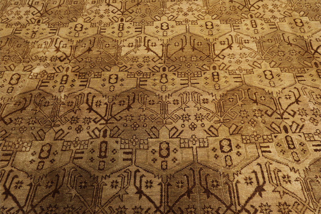 9x12 Light Gold, Tan, Brown Color Hand Knotted Agra Wool Transitional Oriental Rug