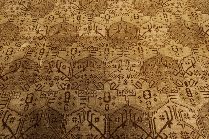 9x12 Light Gold, Tan, Brown Color Hand Knotted Agra Wool Transitional Oriental Rug