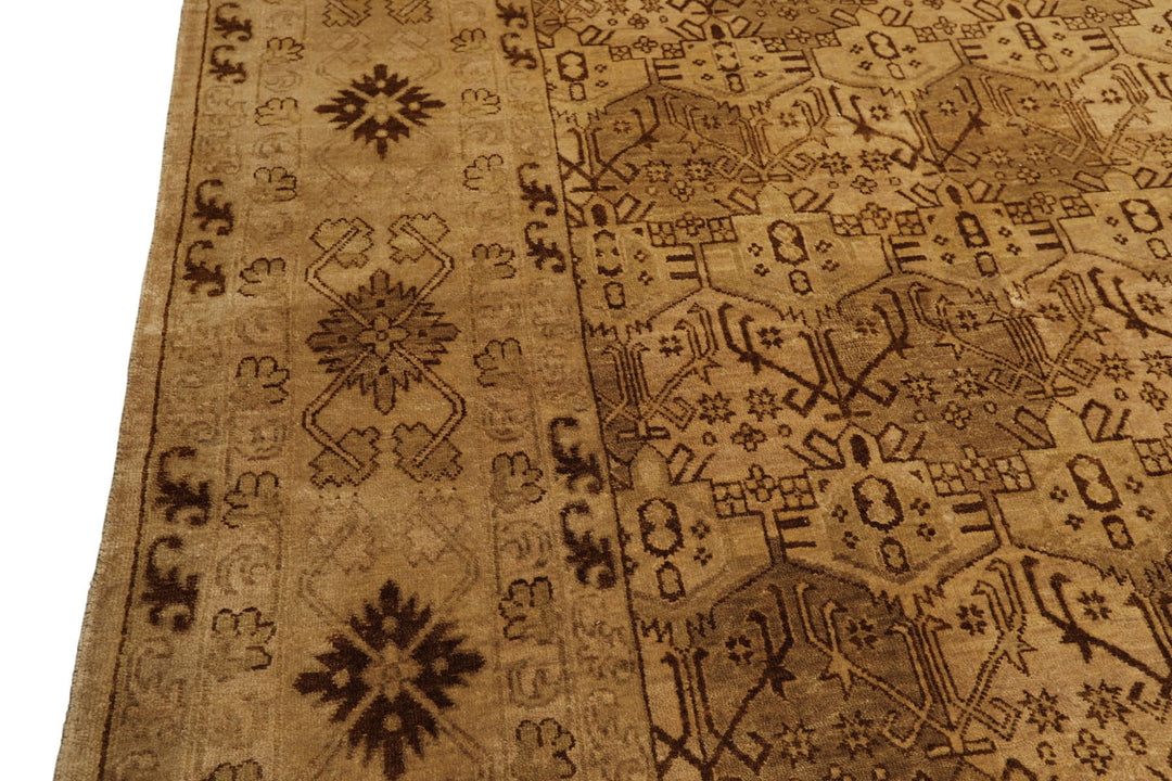 9x12 Light Gold, Tan, Brown Color Hand Knotted Agra Wool Transitional Oriental Rug