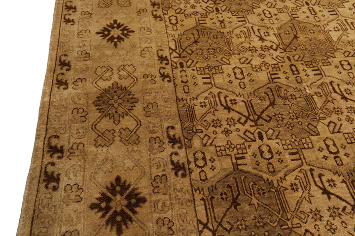 9x12 Light Gold, Tan, Brown Color Hand Knotted Agra Wool Transitional Oriental Rug