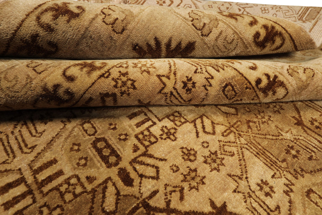 9x12 Light Gold, Tan, Brown Color Hand Knotted Agra Wool Transitional Oriental Rug