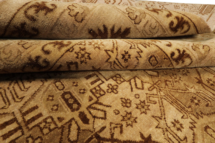 9x12 Light Gold, Tan, Brown Color Hand Knotted Agra Wool Transitional Oriental Rug