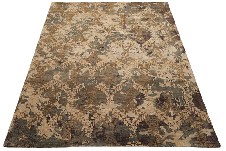 8x10 Beige, Gray, Tan Color Hand Knotted Tibetan Wool Transitional Oriental Rug