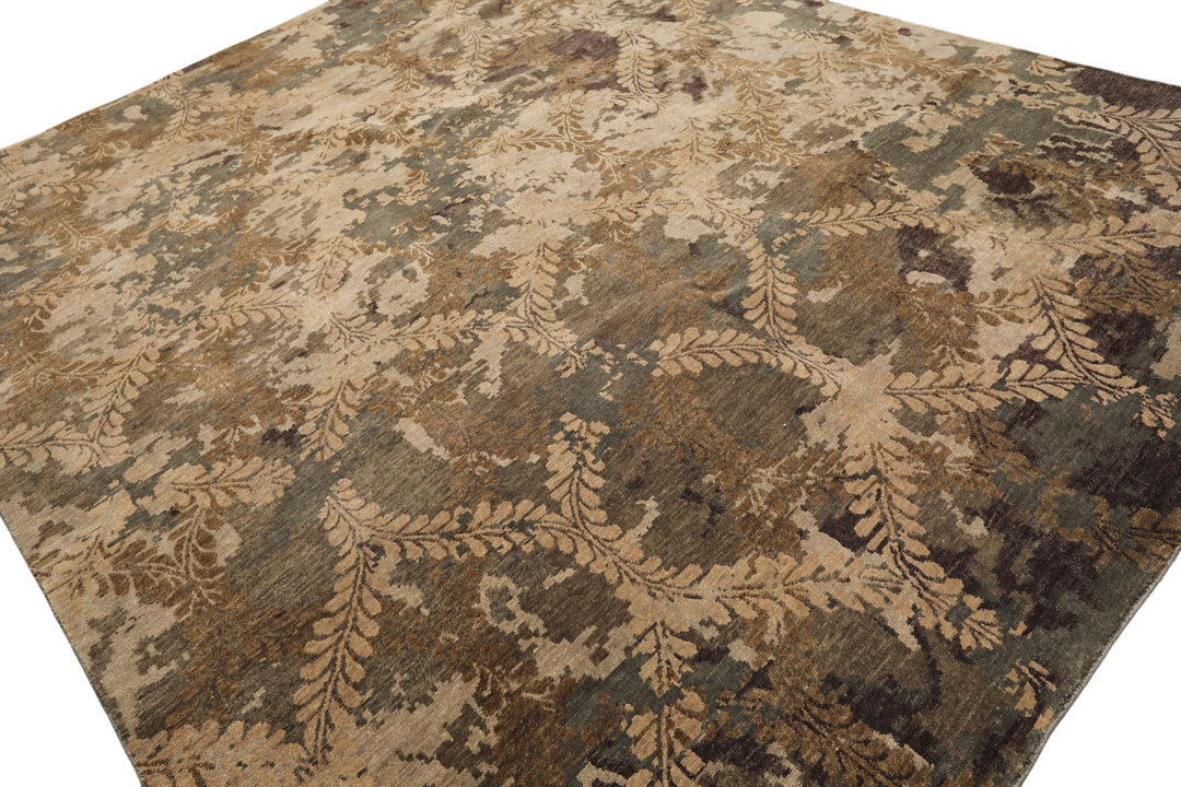 8x10 Beige, Gray, Tan Color Hand Knotted Tibetan Wool Transitional Oriental Rug