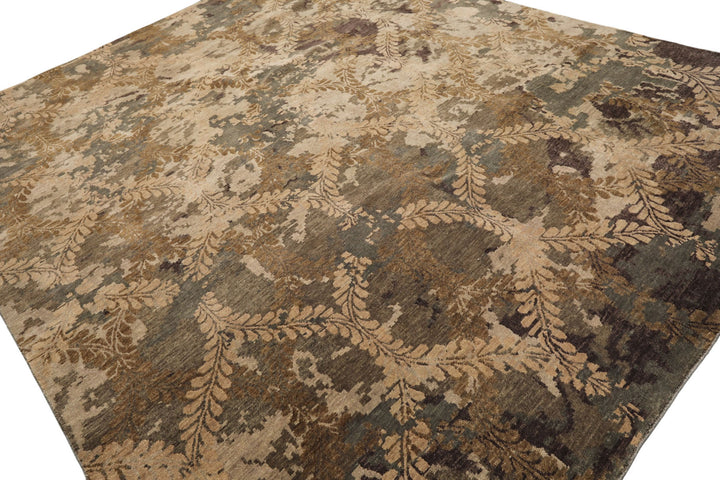 8x10 Beige, Gray, Tan Color Hand Knotted Tibetan Wool Transitional Oriental Rug