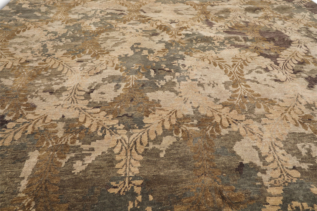 8x10 Beige, Gray, Tan Color Hand Knotted Tibetan Wool Transitional Oriental Rug