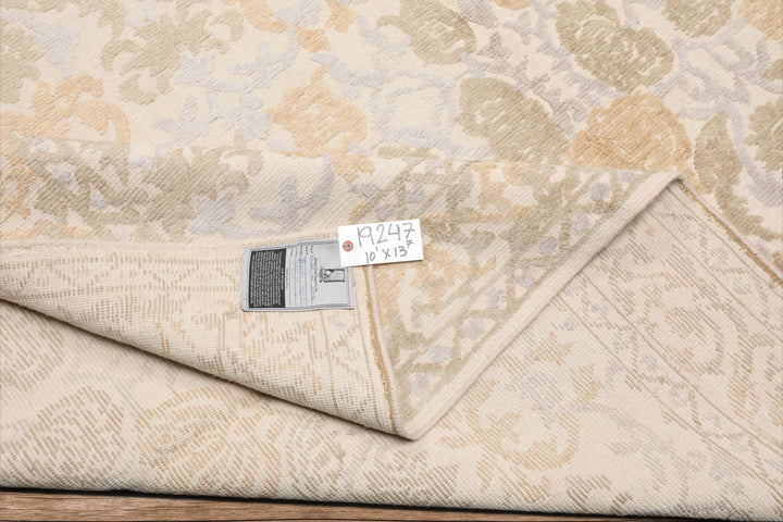 Celeste Rugs  10'1''x13'7" Ivory  Wool & Silk  Hand Knotted Transitional DamaskOriental Area Rug