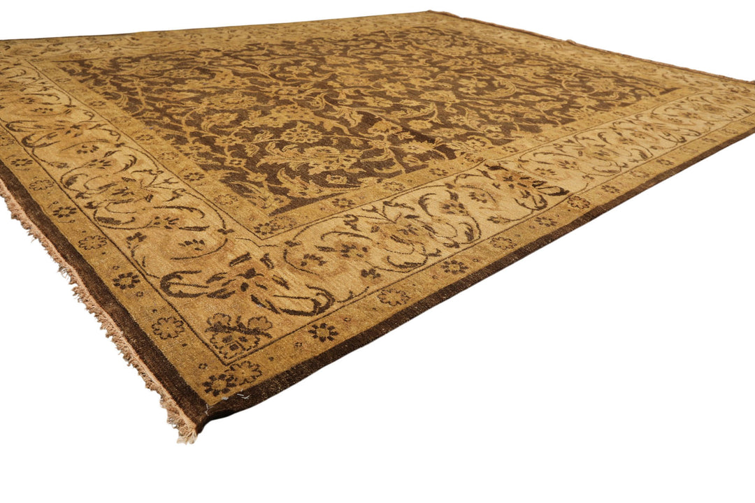8x10 Brown, Beige, Gold Color Hand Knotted Oushak Wool Traditional Oriental Rug