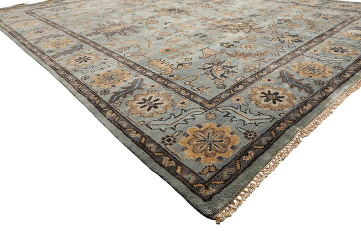 8x10 Aqua, Gray, Tan Color Hand Knotted Oushak Wool Traditional Oriental Rug