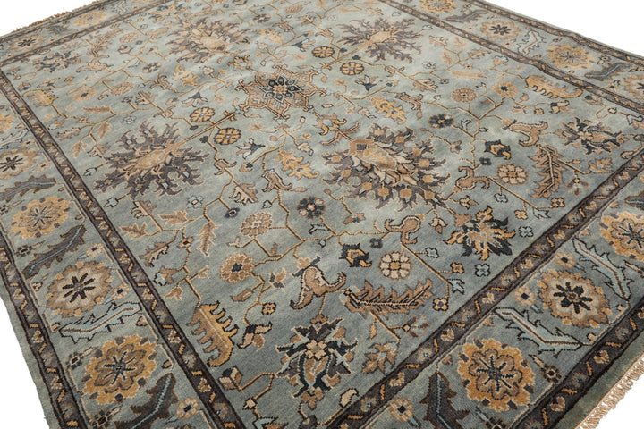 8x10 Aqua, Gray, Tan Color Hand Knotted Oushak Wool Traditional Oriental Rug