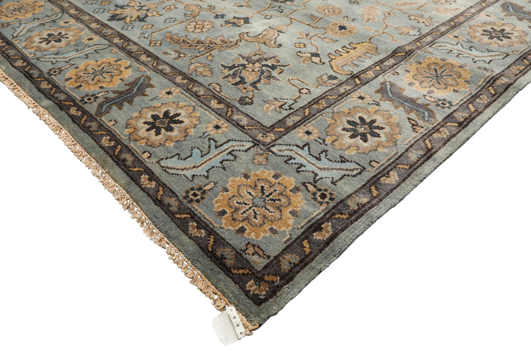 8x10 Aqua, Gray, Tan Color Hand Knotted Oushak Wool Traditional Oriental Rug