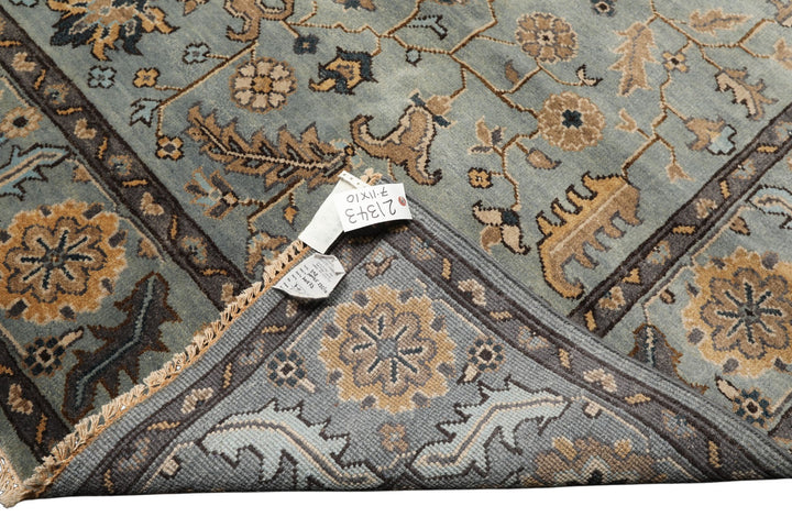 8x10 Aqua, Gray, Tan Color Hand Knotted Oushak Wool Traditional Oriental Rug
