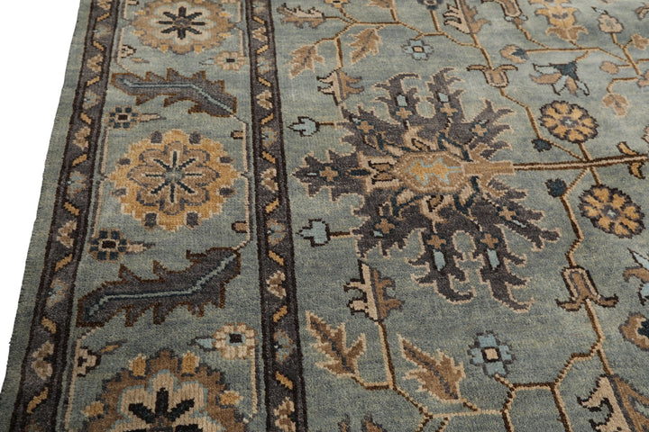 8x10 Aqua, Gray, Tan Color Hand Knotted Oushak Wool Traditional Oriental Rug