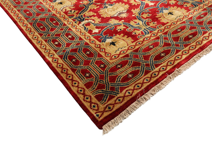 8x10 Red, Gold, Navy Color Hand Knotted Agra Wool Traditional Oriental Rug