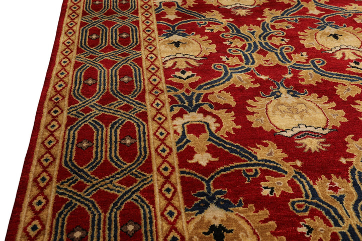 8x10 Red, Gold, Navy Color Hand Knotted Agra Wool Traditional Oriental Rug