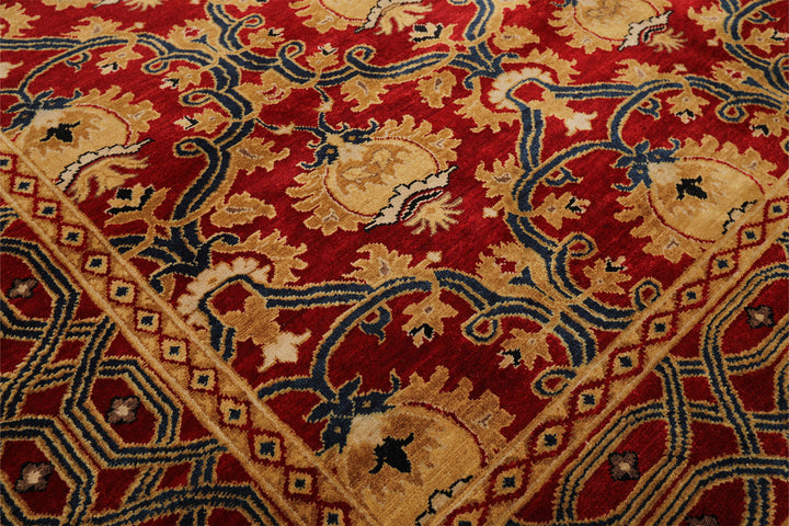 8x10 Red, Gold, Navy Color Hand Knotted Agra Wool Traditional Oriental Rug
