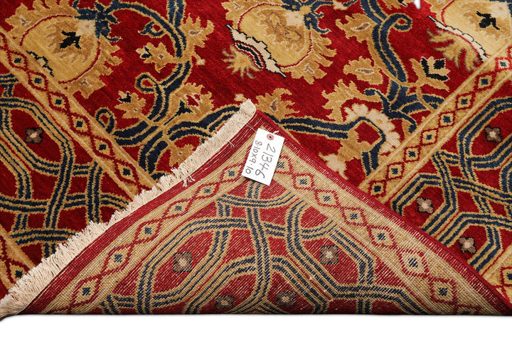 8x10 Red, Gold, Navy Color Hand Knotted Agra Wool Traditional Oriental Rug