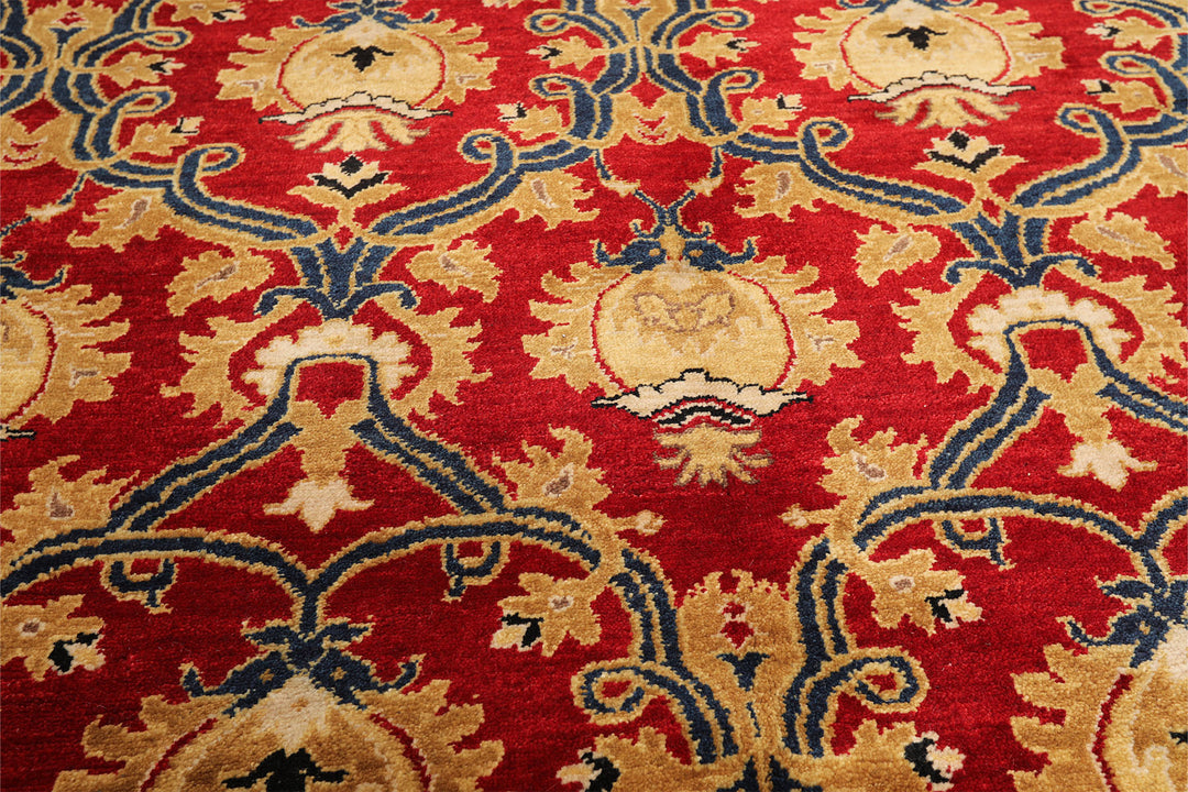 8x10 Red, Gold, Navy Color Hand Knotted Agra Wool Traditional Oriental Rug