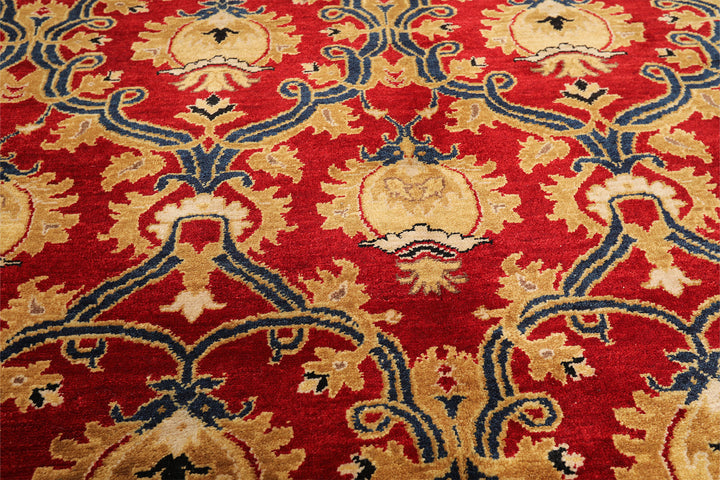 8x10 Red, Gold, Navy Color Hand Knotted Agra Wool Traditional Oriental Rug