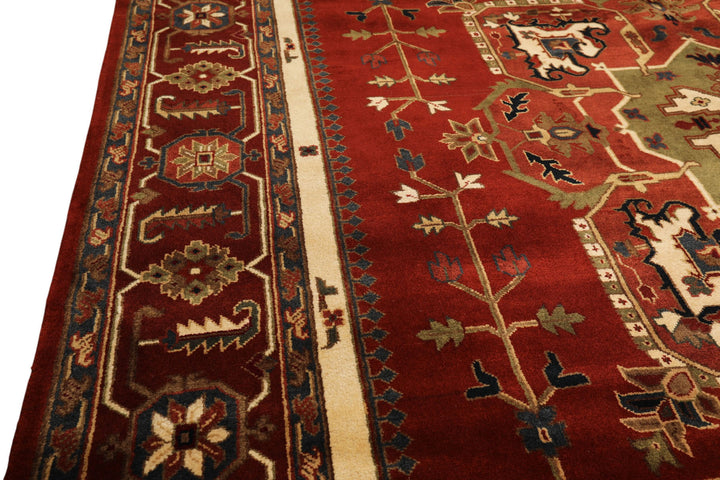 8x10 Rust, Maroon, Ivory Color Hand Knotted Indo Heriz Wool Traditional Oriental Rug