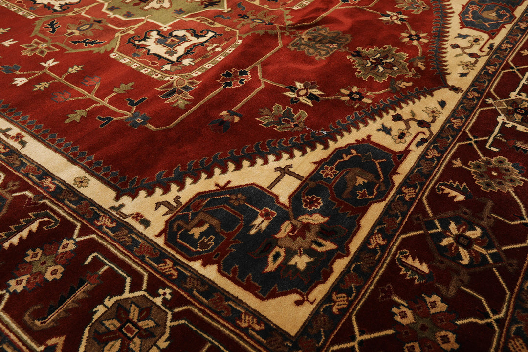 8x10 Rust, Maroon, Ivory Color Hand Knotted Indo Heriz Wool Traditional Oriental Rug