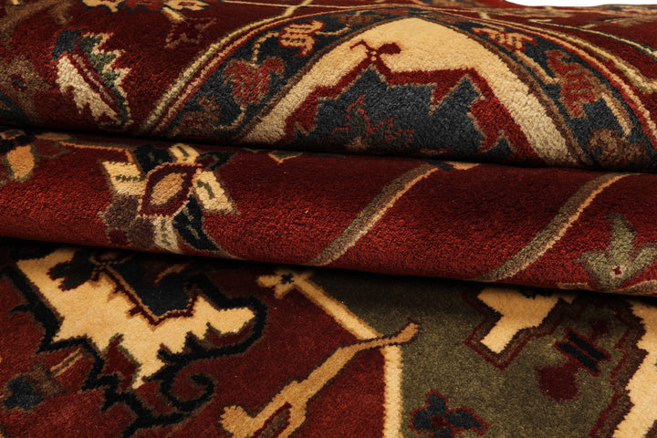 8x10 Rust, Maroon, Ivory Color Hand Knotted Indo Heriz Wool Traditional Oriental Rug