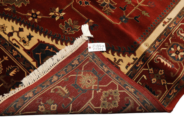 8x10 Rust, Maroon, Ivory Color Hand Knotted Indo Heriz Wool Traditional Oriental Rug