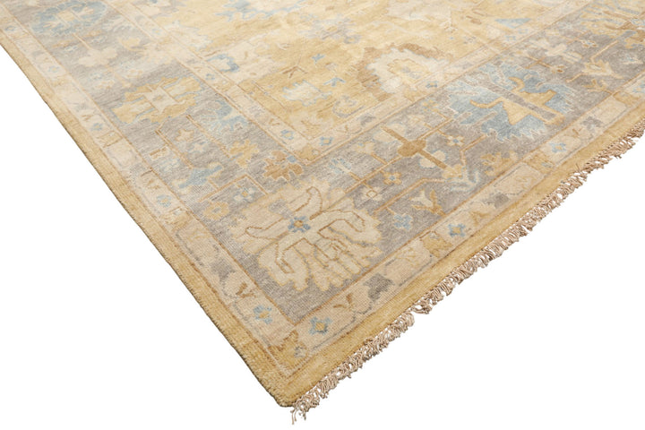 8x10 Light Gold, Gray, Aqua Color Hand Knotted Oushak Wool Traditional Oriental Rug