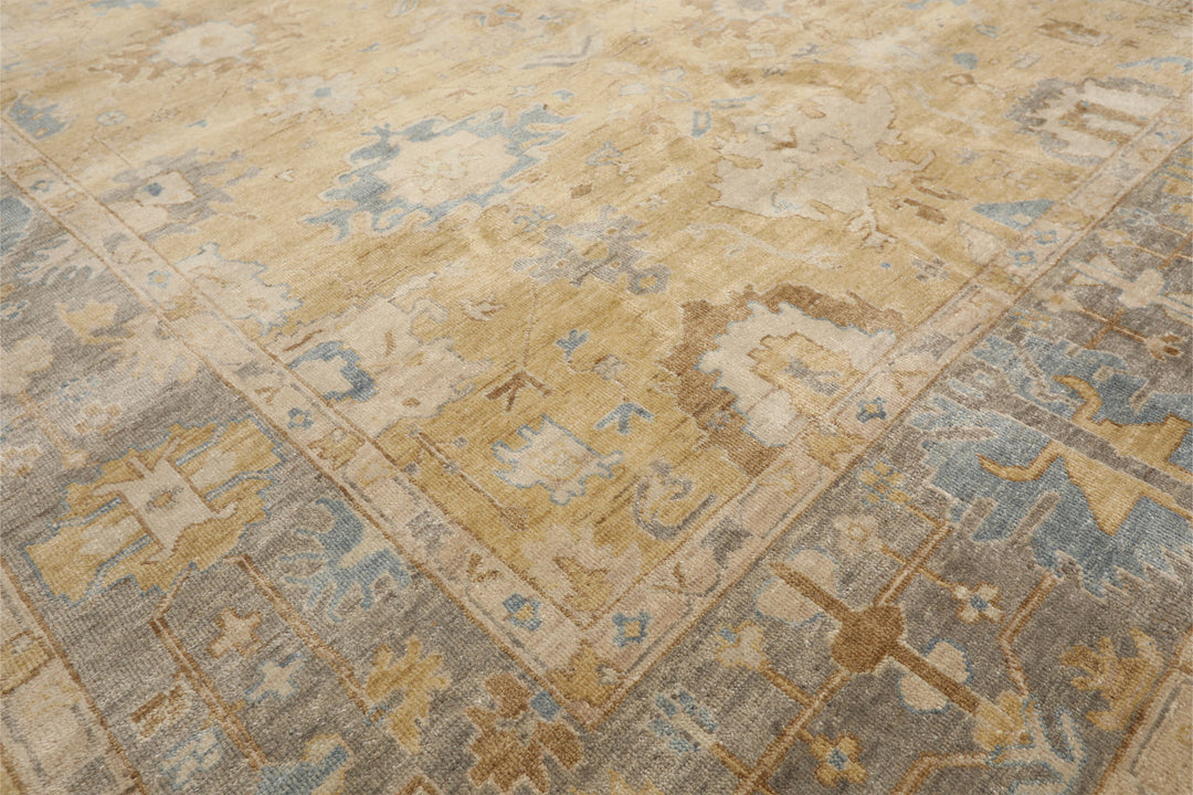 8x10 Light Gold, Gray, Aqua Color Hand Knotted Oushak Wool Traditional Oriental Rug