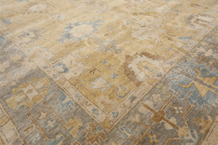 8x10 Light Gold, Gray, Aqua Color Hand Knotted Oushak Wool Traditional Oriental Rug