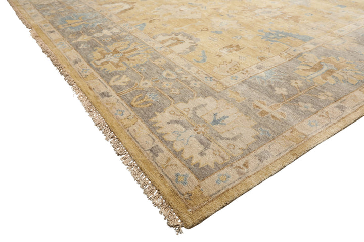 8x10 Light Gold, Gray, Aqua Color Hand Knotted Oushak Wool Traditional Oriental Rug