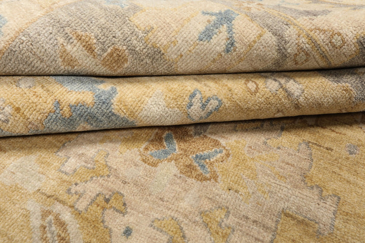 8x10 Light Gold, Gray, Aqua Color Hand Knotted Oushak Wool Traditional Oriental Rug