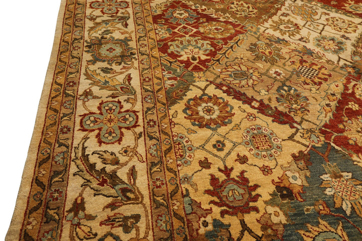 8x10 Beige, Tan, Aqua Color Hand Knotted Agra Wool Transitional Oriental Rug