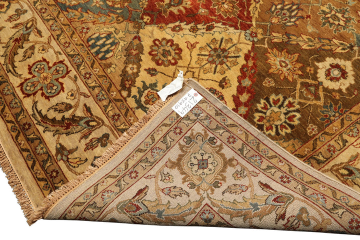 8x10 Beige, Tan, Aqua Color Hand Knotted Agra Wool Transitional Oriental Rug