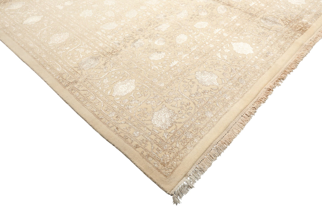 8x10 Ivory, Tan, Color Hand Knotted Tibetan Wool &amp; Bamboo Silk Traditional Oriental Rug