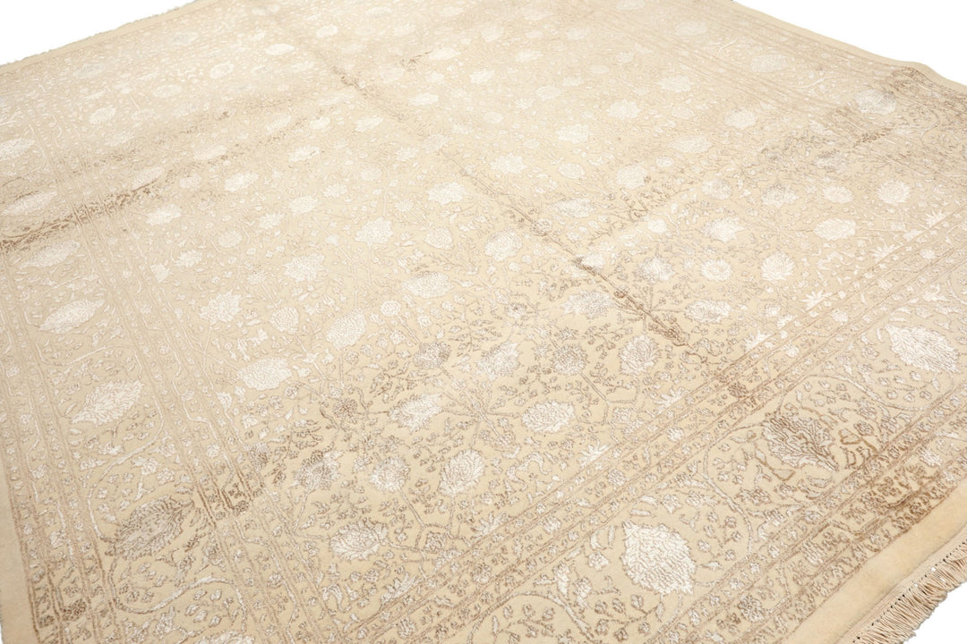 8x10 Ivory, Tan, Color Hand Knotted Tibetan Wool &amp; Bamboo Silk Traditional Oriental Rug