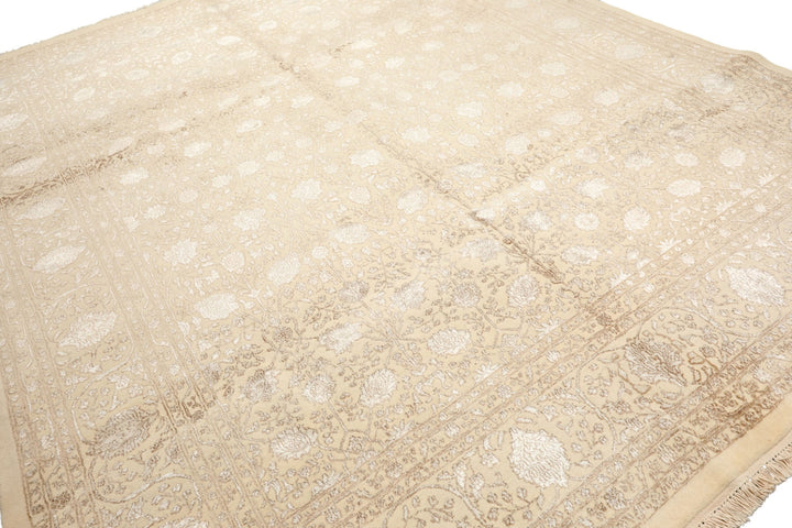 8x10 Ivory, Tan, Color Hand Knotted Tibetan Wool &amp; Bamboo Silk Traditional Oriental Rug