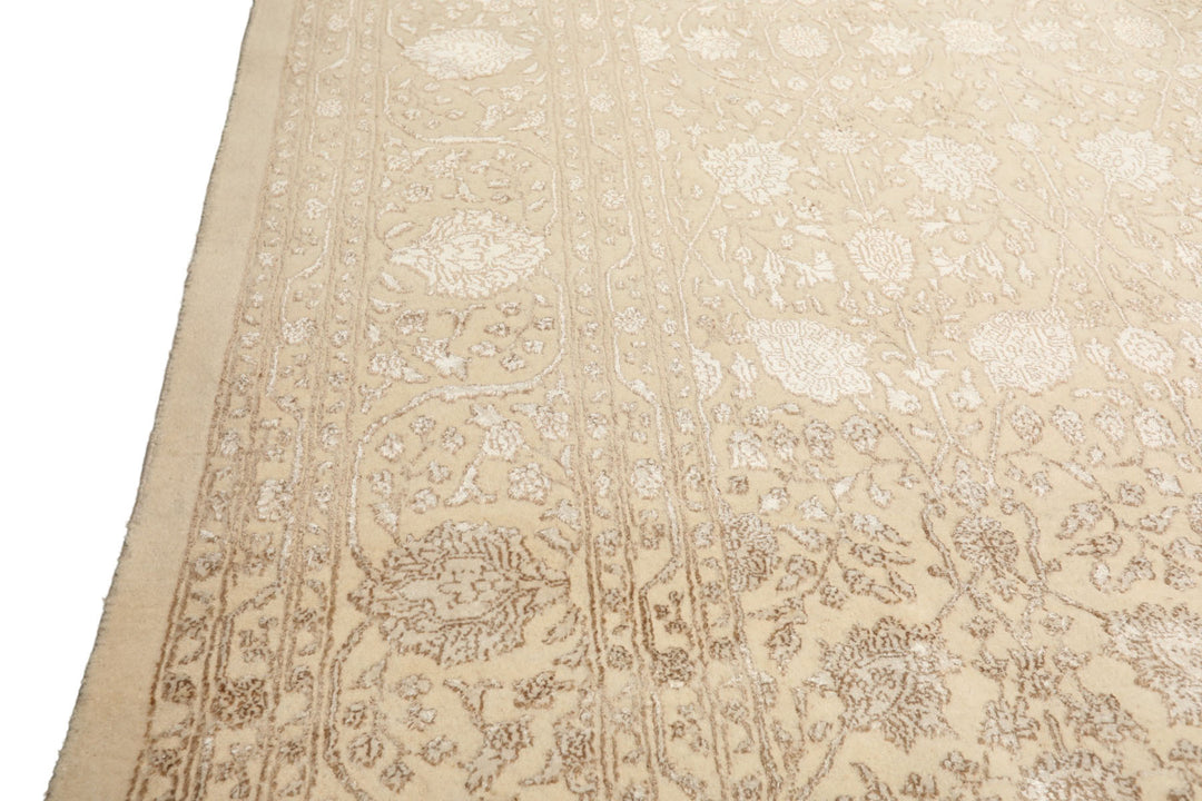 8x10 Ivory, Tan, Color Hand Knotted Tibetan Wool &amp; Bamboo Silk Traditional Oriental Rug
