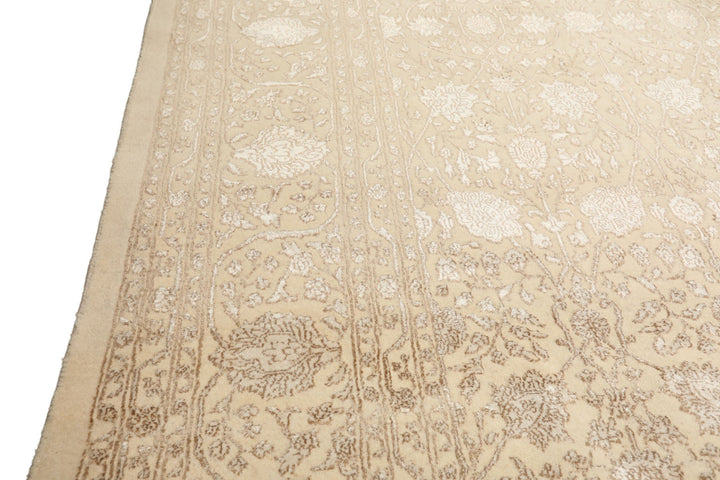 8x10 Ivory, Tan, Color Hand Knotted Tibetan Wool &amp; Bamboo Silk Traditional Oriental Rug