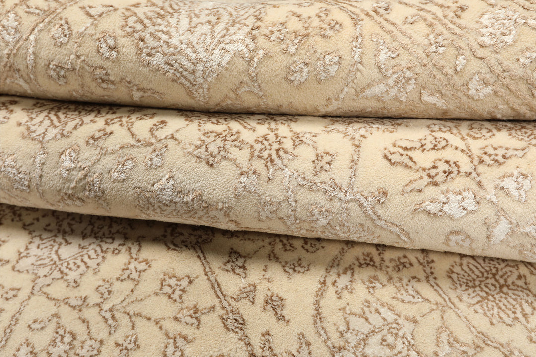 8x10 Ivory, Tan, Color Hand Knotted Tibetan Wool &amp; Bamboo Silk Traditional Oriental Rug