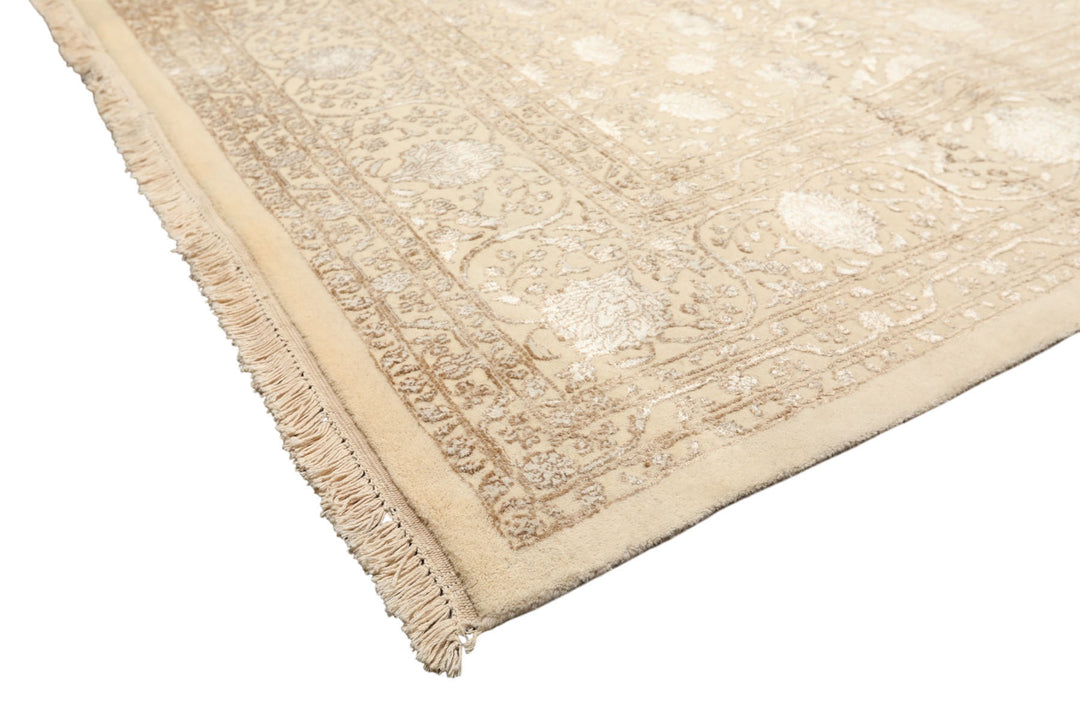 8x10 Ivory, Tan, Color Hand Knotted Tibetan Wool &amp; Bamboo Silk Traditional Oriental Rug