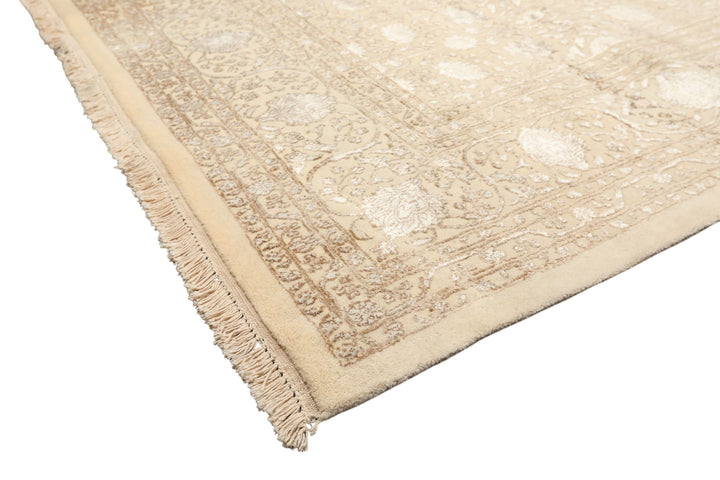 8x10 Ivory, Tan, Color Hand Knotted Tibetan Wool &amp; Bamboo Silk Traditional Oriental Rug