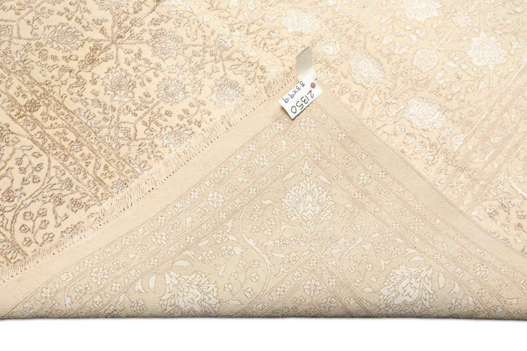 8x10 Ivory, Tan, Color Hand Knotted Tibetan Wool &amp; Bamboo Silk Traditional Oriental Rug