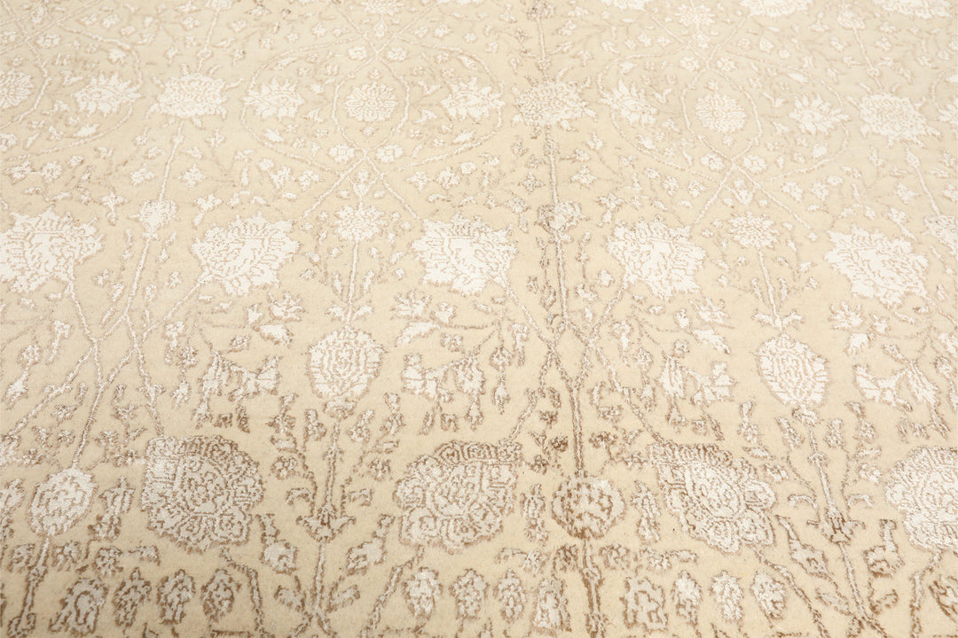 8x10 Ivory, Tan, Color Hand Knotted Tibetan Wool &amp; Bamboo Silk Traditional Oriental Rug