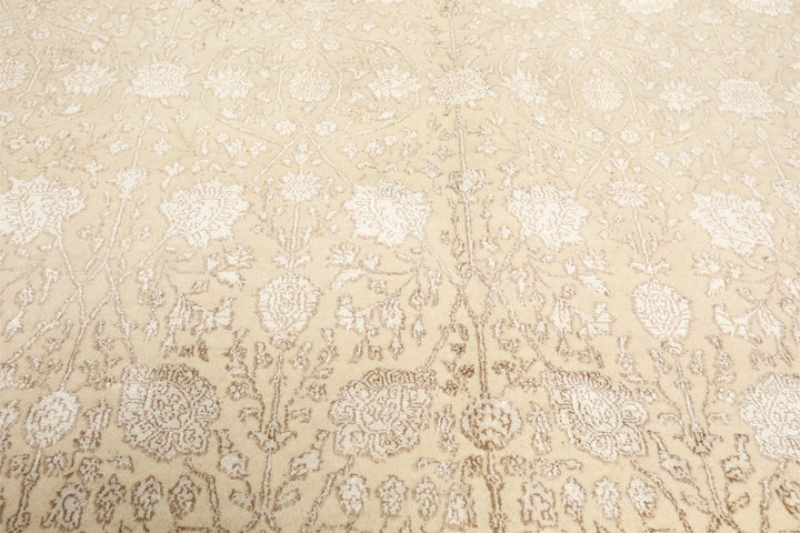 8x10 Ivory, Tan, Color Hand Knotted Tibetan Wool &amp; Bamboo Silk Traditional Oriental Rug