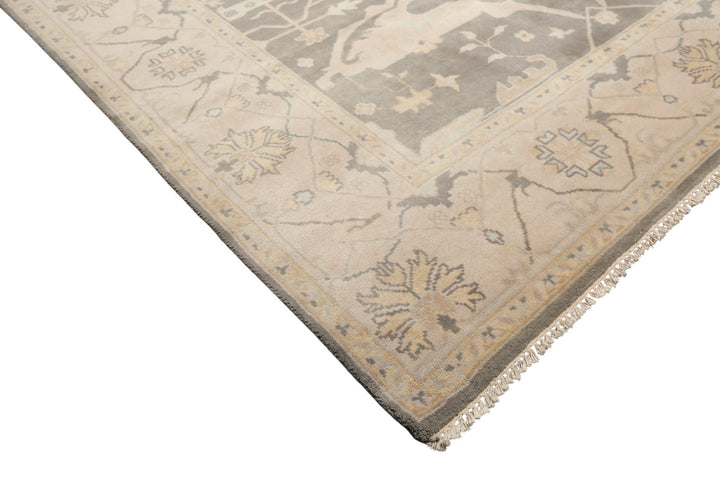 8x10 Gray, Ivory, Light Gold Color Hand Knotted Oushak Wool Traditional Oriental Rug