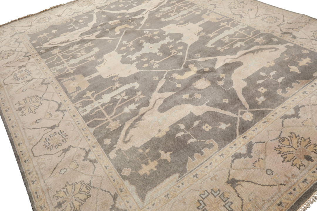 8x10 Gray, Ivory, Light Gold Color Hand Knotted Oushak Wool Traditional Oriental Rug