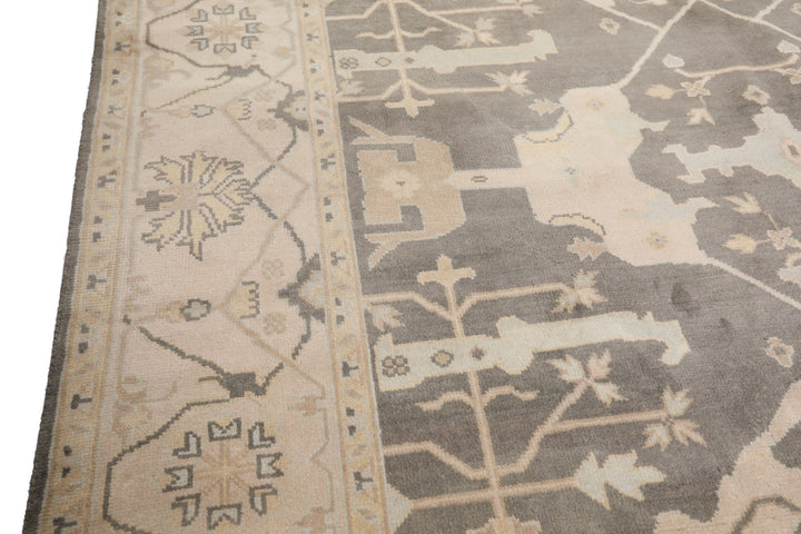 8x10 Gray, Ivory, Light Gold Color Hand Knotted Oushak Wool Traditional Oriental Rug